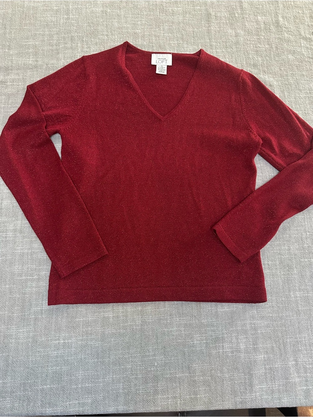Ann Taylor Women's V-Neck Sparkle Sweater in Deep Red